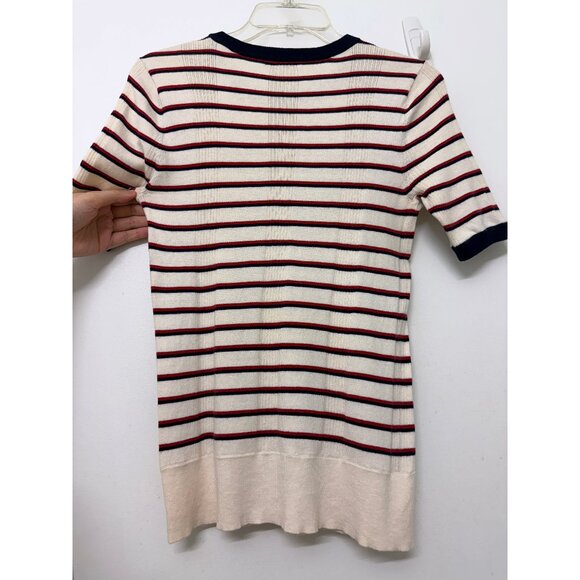 Equipment Brienne Stripe Knit Tee Sweater Top Red White Split Hem Ringer XS - Picture 13 of 15